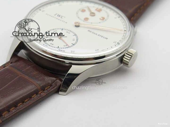 MIROTIME 0331 Sustainable Portuguese IW5444 SS White Dial RG Numbers On Brown Leather Strap A 7256